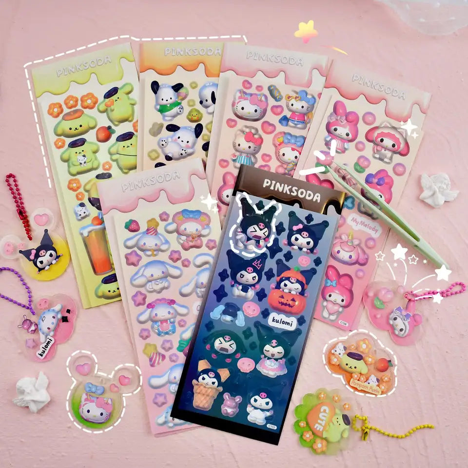 Sanrio Characters Pocket Sticker Sheet 1PC (Hello Kitty, My Melody, Kuromi,  etc)