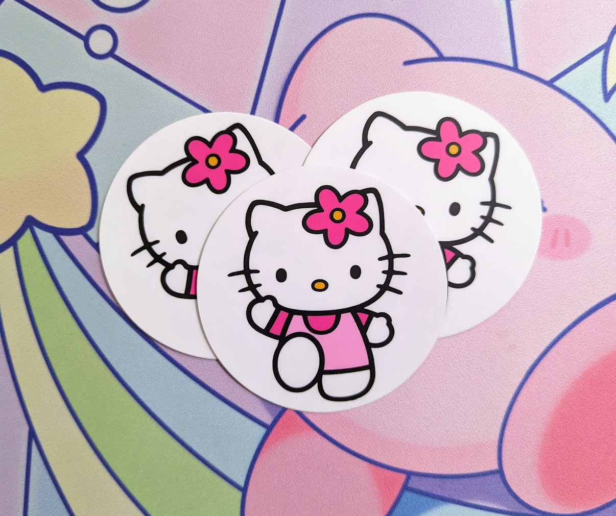 Hello Kitty Round Vinyl Sticker Starlight Glitter Notes
