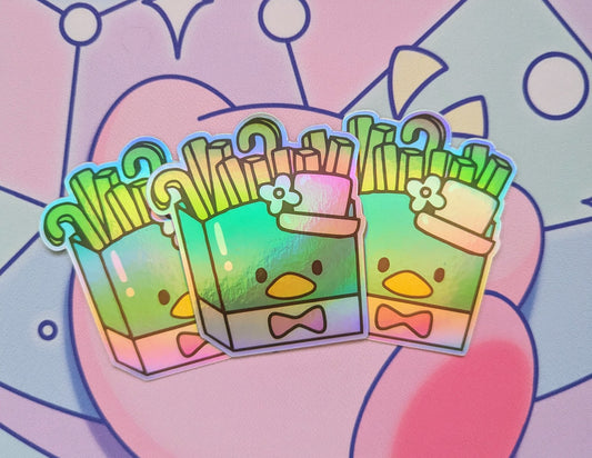 Happy Duck Fry Holographic Sticker
