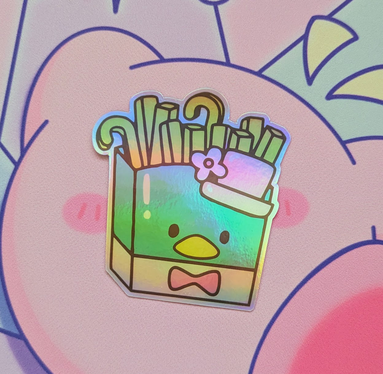 Happy Duck Fry Holographic Sticker