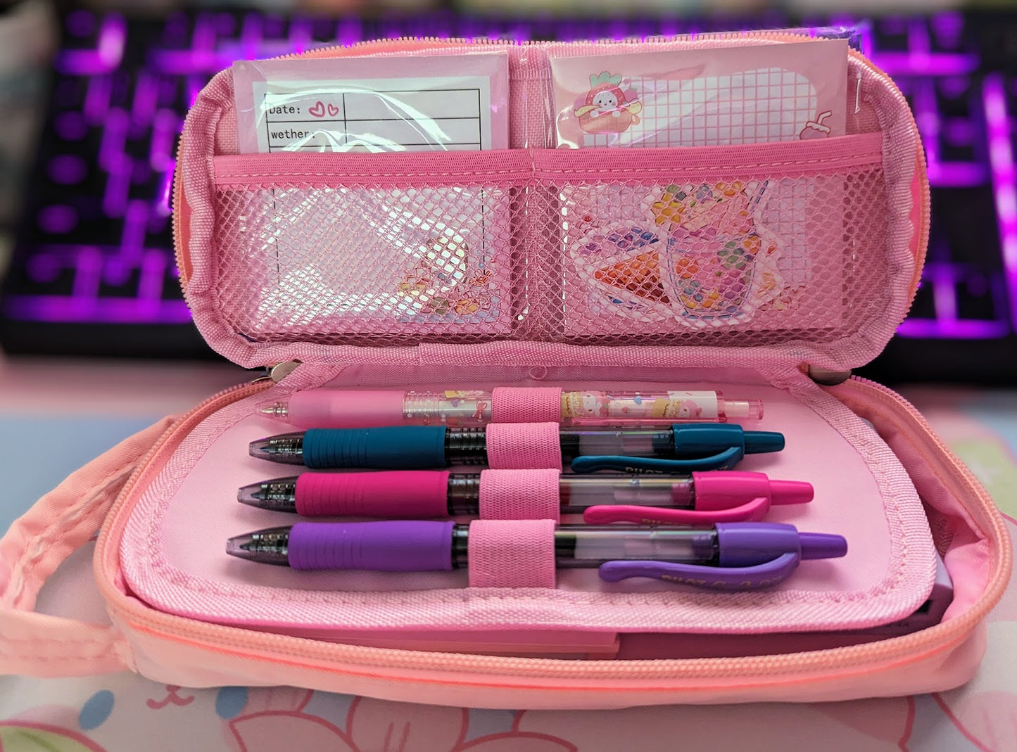 Kawaii Pink Plaid Doggy Pencil Case