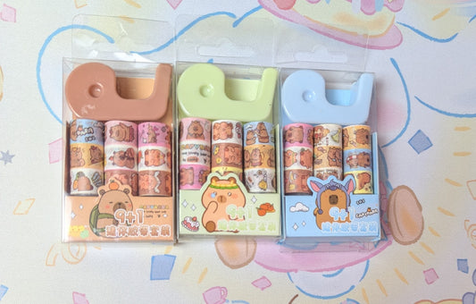 Capybara Washi Tape - Set of 9 with dispenser