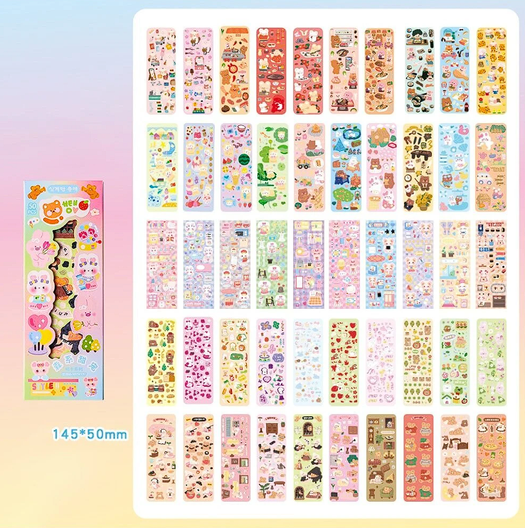 Kawaii Animals Holographic Sticker Box - Set of 50 holographic sticker sheets Flat