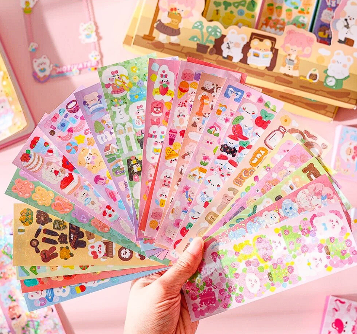 Kawaii Animals Holographic Sticker Box - Set of 50 holographic sticker sheets Flat