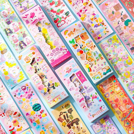 Kawaii Animals Holographic Sticker Box - Set of 50 holographic sticker sheets Flat