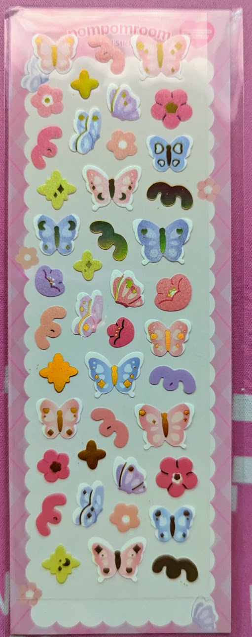 Kawaii Holographic Mini Sticker Sheets: Bear, Fish, dolphin, Carousel or Butterflies