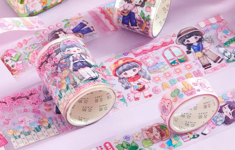 Kawaii Girl Washi Tape - Pink, Purple, Yellow, Blue & Peach!