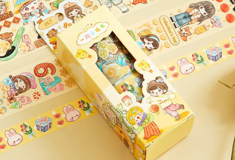 Kawaii Girl Washi Tape - Pink, Purple, Yellow, Blue & Peach!